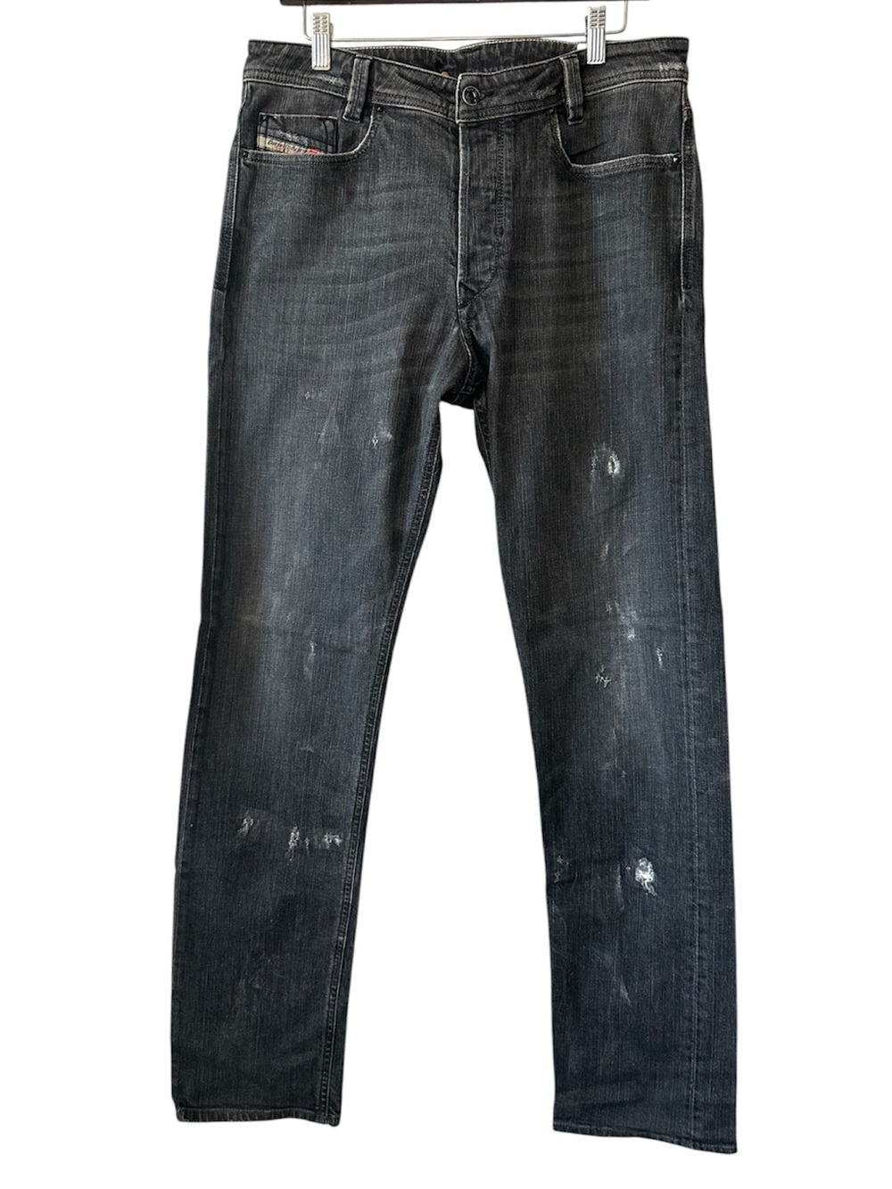 DIESEL Men’s Gray/Black Heeven Button Fly Distressed Denim Jeans- Size 33x34